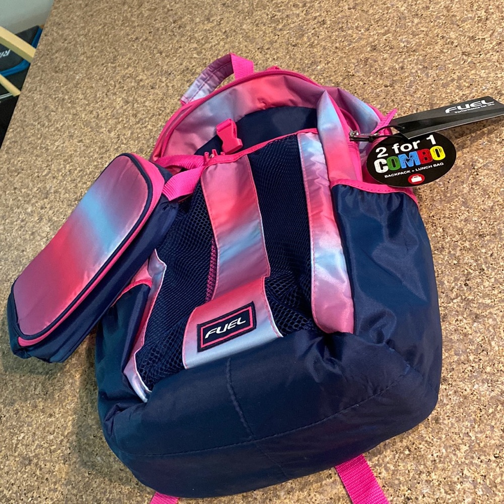 NWT Fuel 2 for 1 Backpack Lunch Bag Combo Pink and Blue With Imperfections